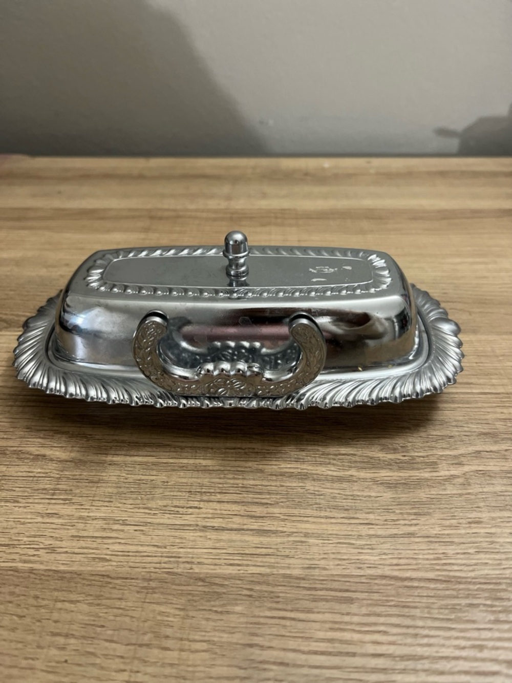 Silver Plated Covered Butter Dish - Ornate Handle
